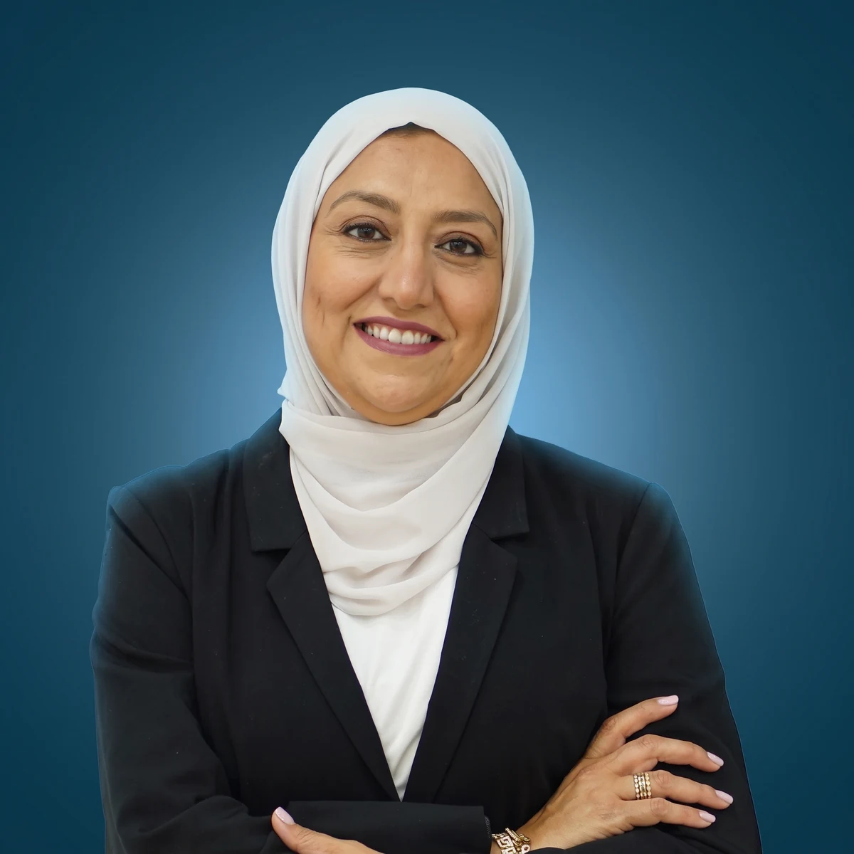 Samah Natour in a black suit